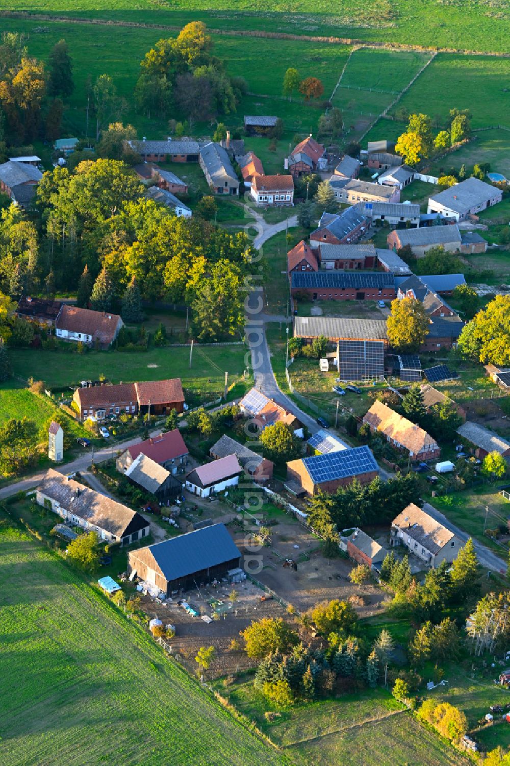 Streesow from above - Autumnal discolored vegetation view village view in Streesow in the state Brandenburg, Germany