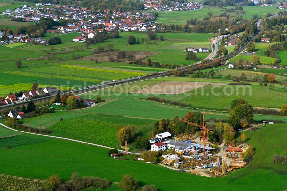 Aerial photograph Ilmmünster - Autumnal discolored vegetation view company grounds and facilities of Baukrane Steinberger in Ilmmuenster in the state Bavaria, Germany