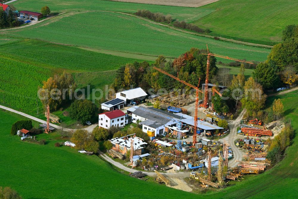 Ilmmünster from above - Autumnal discolored vegetation view company grounds and facilities of Baukrane Steinberger in Ilmmuenster in the state Bavaria, Germany