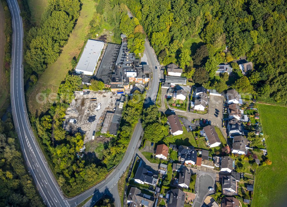 Aerial image Sonnenschein - Autumnal discolored vegetation view company grounds and facilities of of Papierfabrik on street Hoennetalstrasse in Sonnenschein at Sauerland in the state North Rhine-Westphalia, Germany