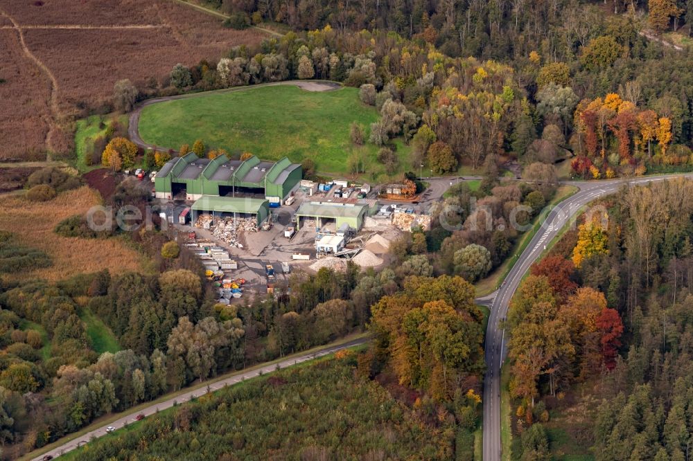 Appenweier from the bird's eye view: Autumnal discolored vegetation view company grounds and facilities of MERB Umladestation in Appenweier in the state Baden-Wuerttemberg, Germany