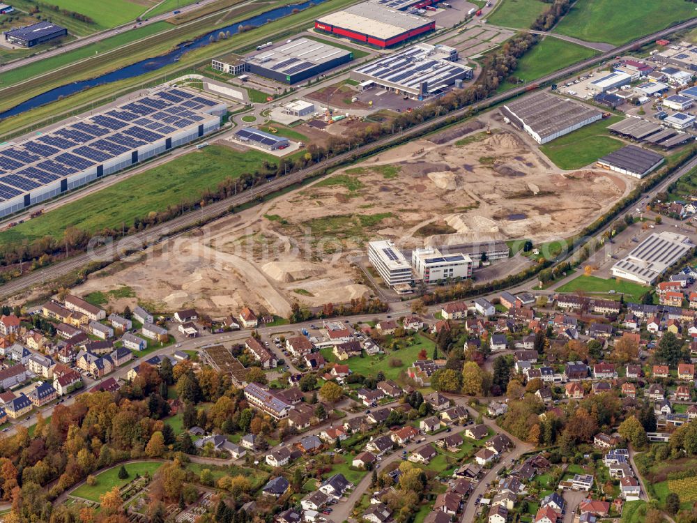 Gengenbach from above - Autumnal discolored vegetation view areas - demolition and unsealing work on Aliseo grounds on street Allmend in Gengenbach in the state Baden-Wuerttemberg, Germany