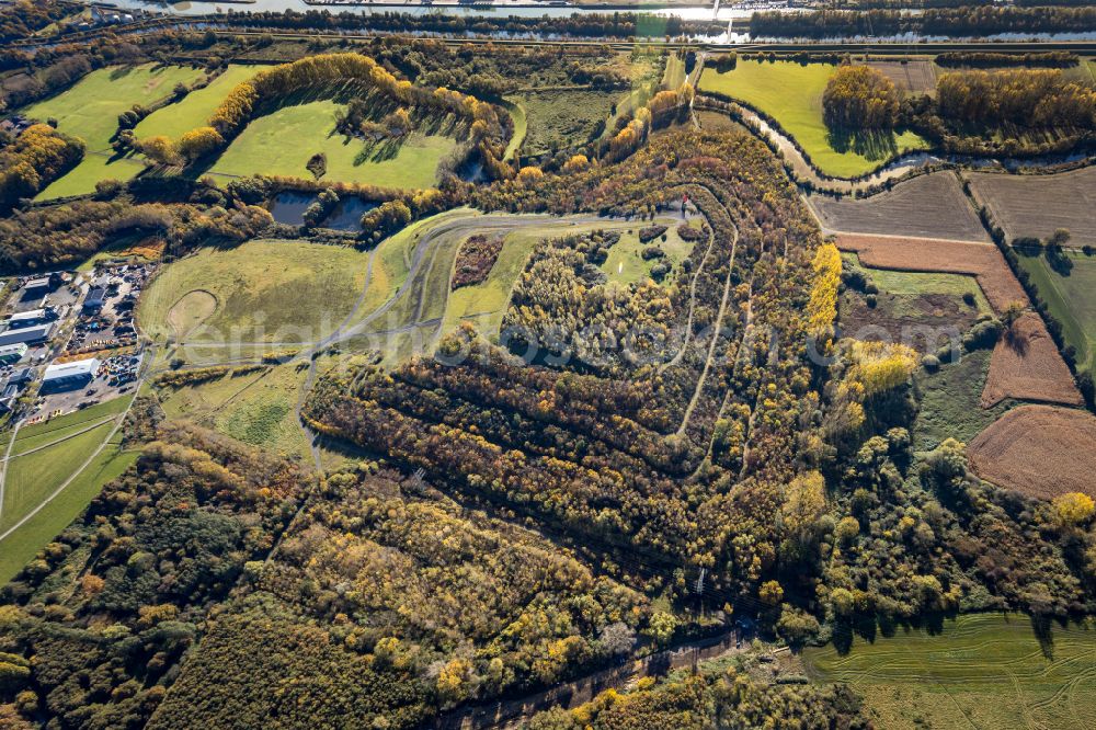 Aerial photograph Hamm - Autumnal discolored vegetation view reclamation site of the former mining dump in Hamm at Ruhrgebiet in the state North Rhine-Westphalia