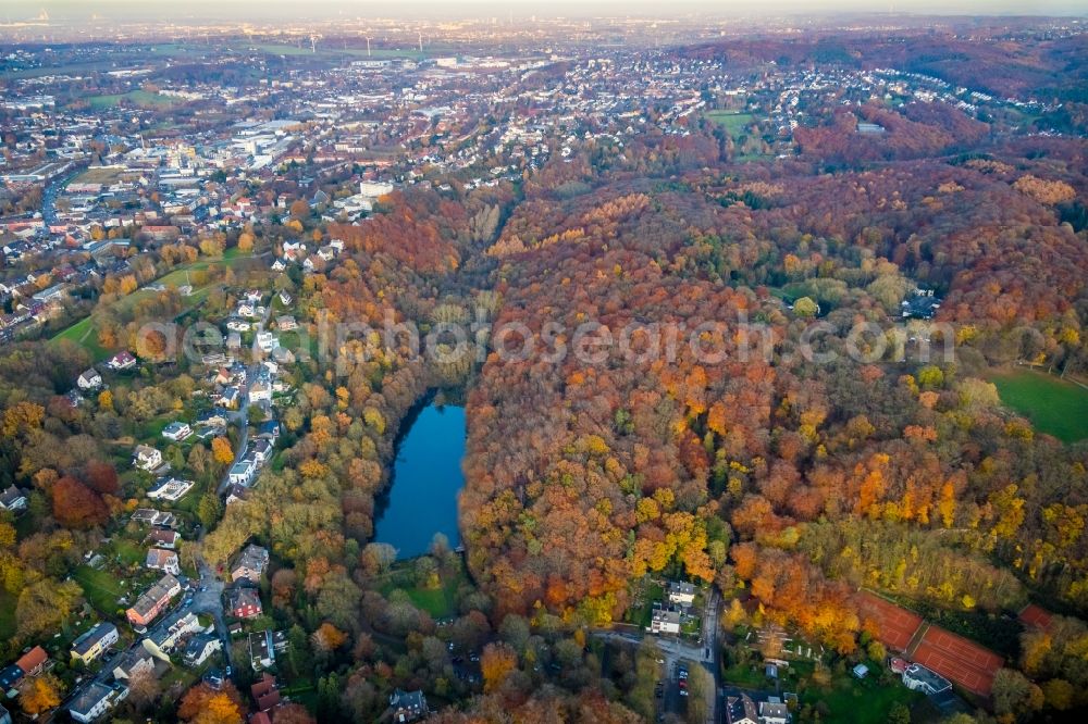 Aerial image Witten - Autumnal discolored vegetation view city area with outside districts and inner city area in Witten in the state North Rhine-Westphalia, Germany