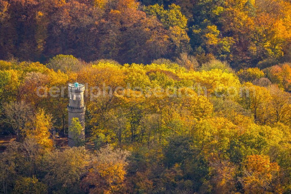 Aerial image Witten - Autumnal discolored vegetation view tree tops in a deciduous forest - forest area in the urban area in Witten in the state North Rhine-Westphalia, Germany
