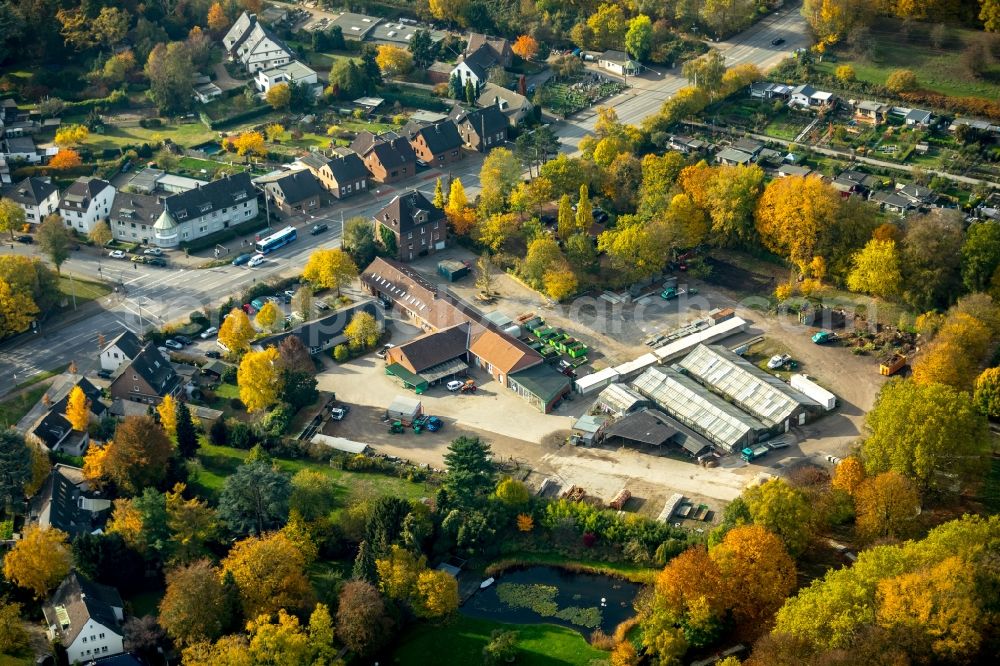 Aerial photograph Bottrop - Autumnal discolored vegetation view Storage area and building yard of the city administration Bottrop in Bottrop in the federal state North Rhine-Westphalia, Germany