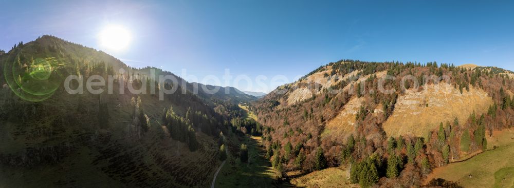 Lecknertal from above - Autumnal colored vegetation view in the Lecknertal in the Bregenz Forest with the Nagelfluh mountain range in Vorarlberg, Austria