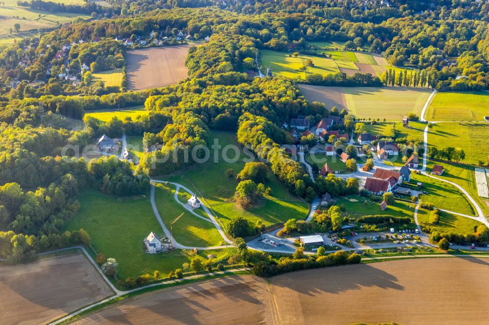 Detmold from above - Autumnal discolored vegetation view museum building ensemble Freilichtmuseum Detmold in Detmold in the state North Rhine-Westphalia, Germany