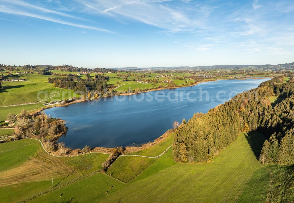 Aerial image Waltenhofen - Autumnal discolored vegetation view autumnal colored landscape view of the Niedersonthofener See in the Oberallgaeu in the district of Niedersonthofen in Waltenhofen in the state of Bavaria, Germany