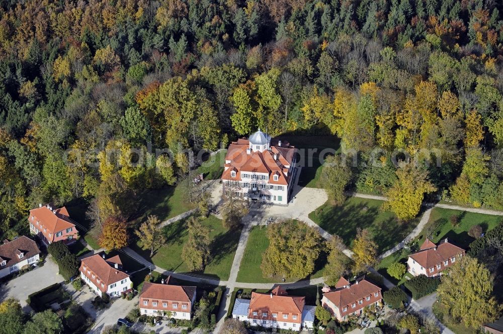 Hechingen from above - Autumnal discolored vegetation view palace Lindich in Hechingen in the state Baden-Wuerttemberg, Germany