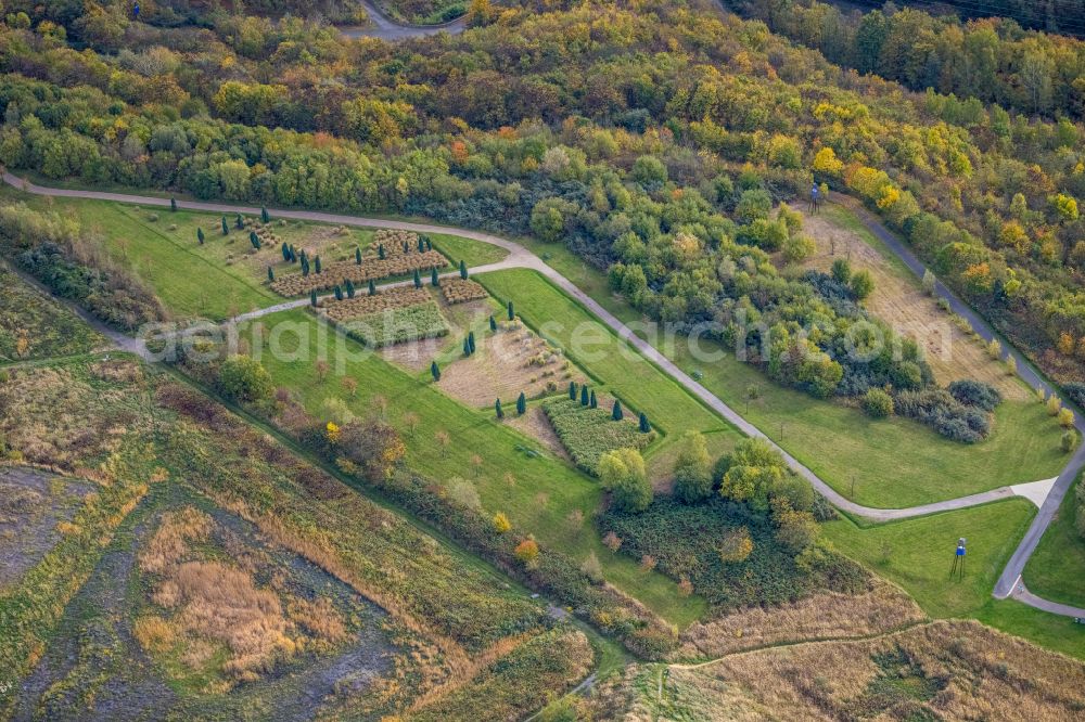 Bergkamen from above - Autumnal discolored vegetation view Park on the reclamation site of the former mining dump Halde Grosses Holz in Bergkamen at Ruhrgebiet in the state North Rhine-Westphalia, Germany