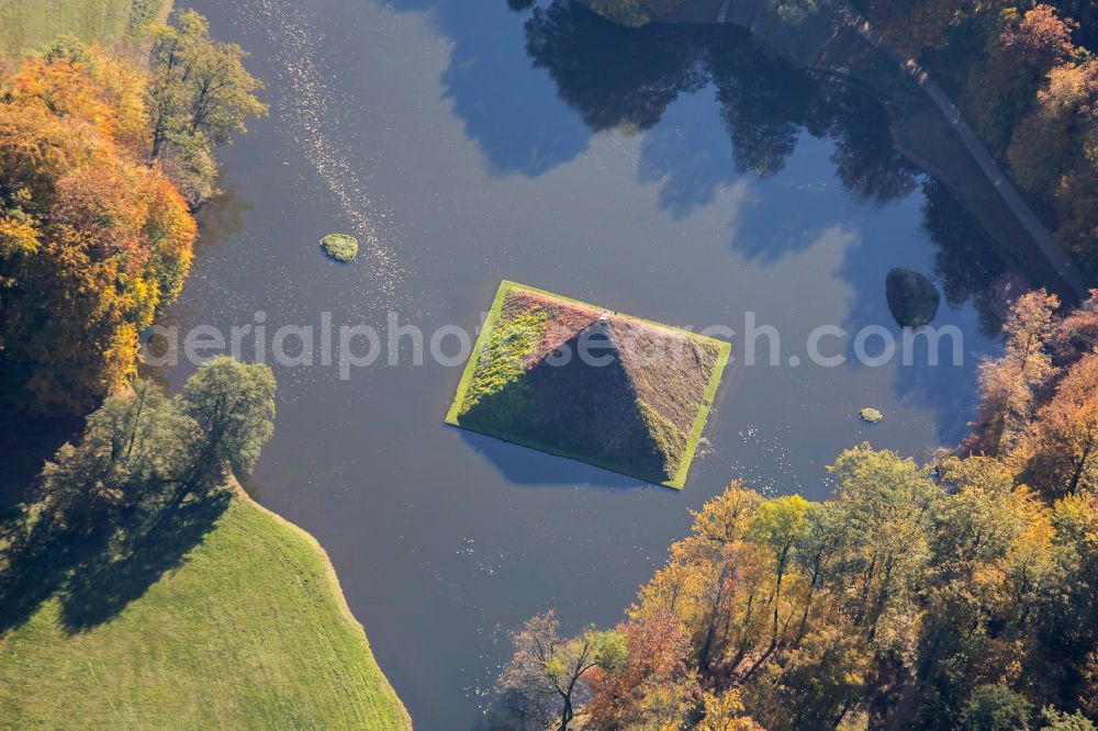 Cottbus from above - Autumnal discolored vegetation view pyramids in the Park of Branitz palace in Cottbus in the state Brandenburg, Germany