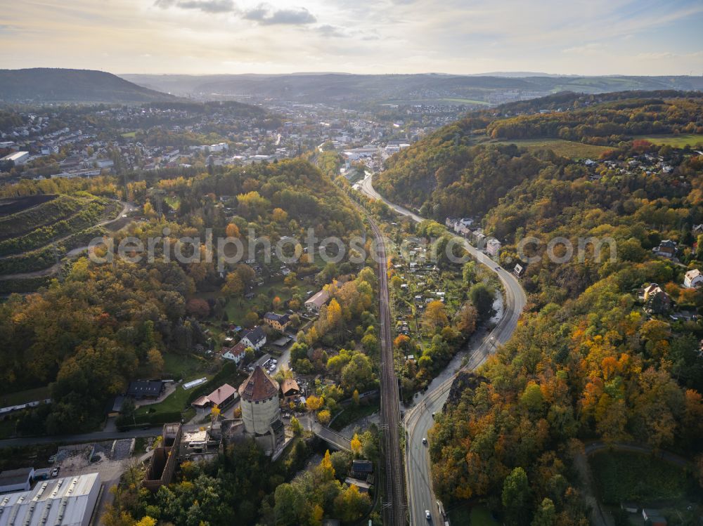 Dresden from the bird's eye view: Autumnal colored vegetation view of Plauenscher Grund, view to Freital in Dresden in the state of Saxony, Germany