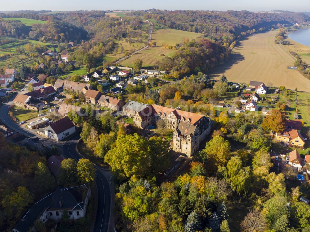 Aerial image Klipphausen - Autumnal colored vegetation view of Gauernitz Castle in the state of Saxony, Germany