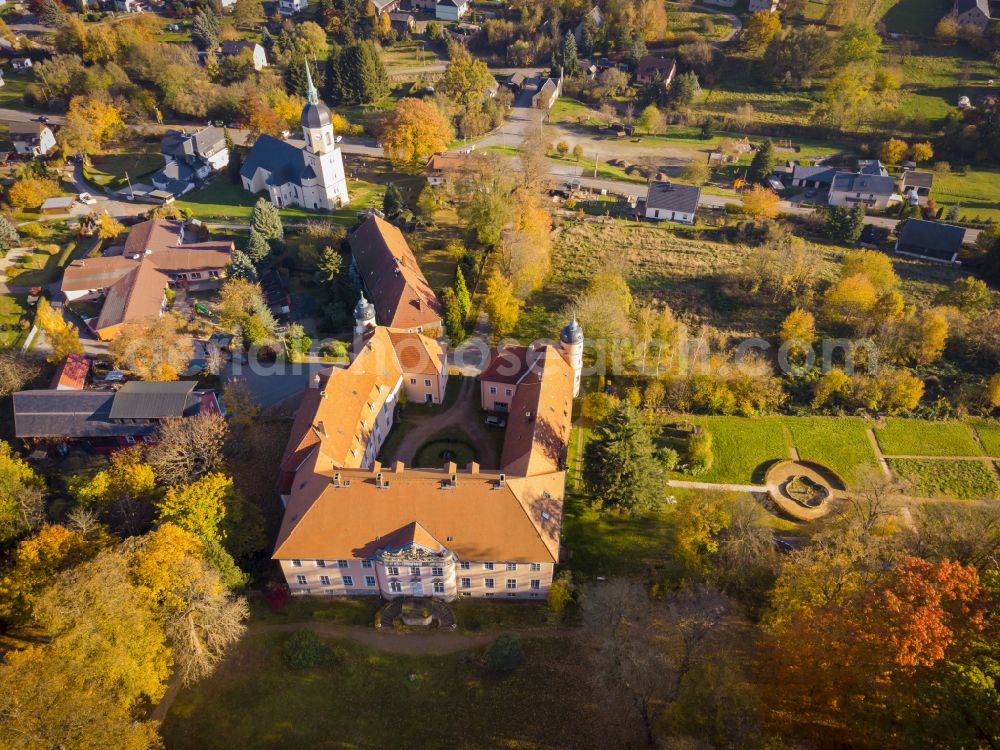 Dippoldiswalde from the bird's eye view: Autumnal discolored vegetation view reichstaedt Castle is located in the center of Reichstaedt, a district of Dippoldiswalde in the state of Saxony, Germany