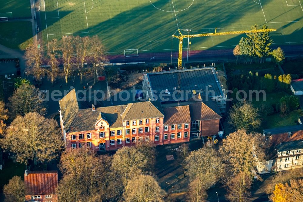 Aerial image Gladbeck - Autumnal discolored vegetation view school building of the Josefschule Kath. Grundschule in Gladbeck in the state North Rhine-Westphalia, Germany