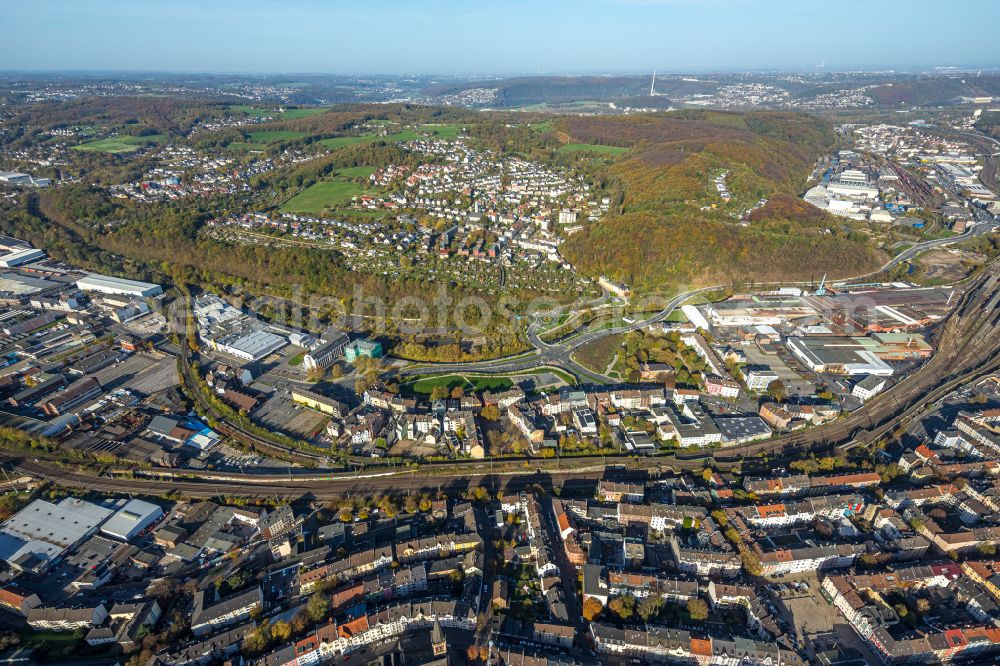 Hagen from above - Autumnal discolored vegetation view city view in Hagen at Ruhrgebiet in the state North Rhine-Westphalia, Germany