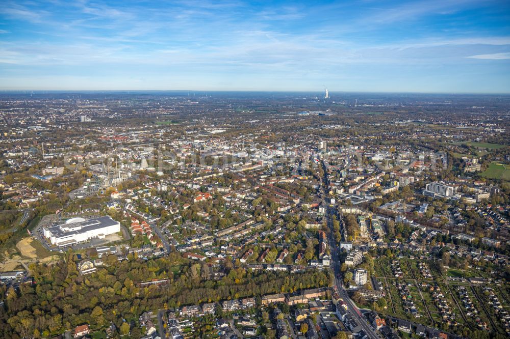 Aerial photograph Herne - Autumnal discolored vegetation view city view of the district in Herne at Ruhrgebiet in the state North Rhine-Westphalia, Germany