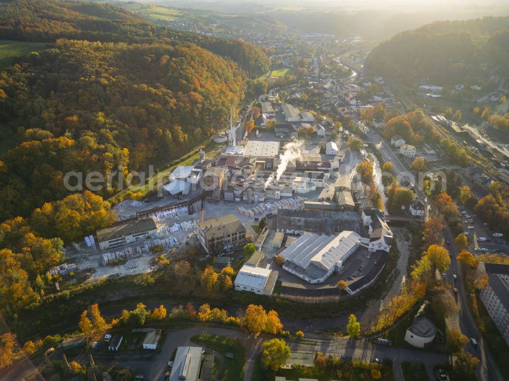 Freital from above - Autumnal colored vegetation view of the city view of Papierfabrik Hainsberg GmbH in Freital in the state of Saxony, Germany