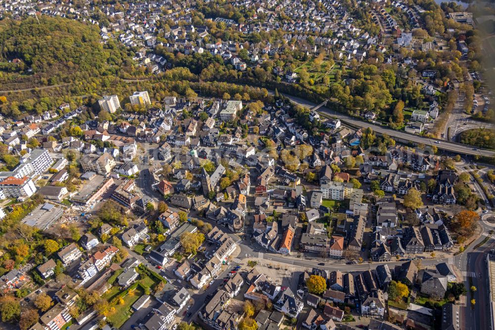 Aerial photograph Herdecke - Autumnal discolored vegetation view city view on down town in Herdecke at Ruhrgebiet in the state North Rhine-Westphalia, Germany