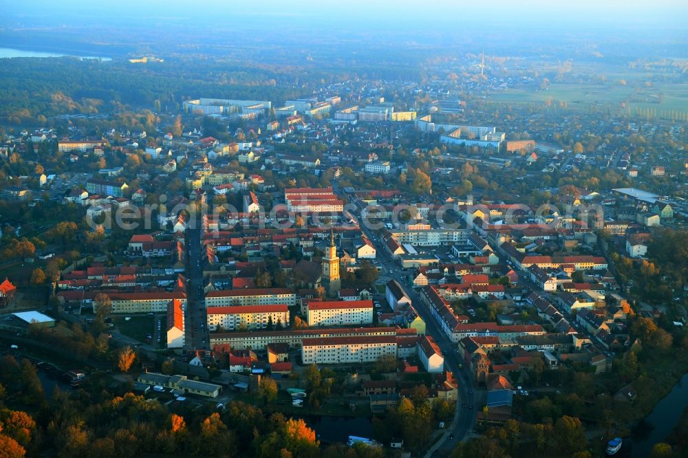 Aerial image Templin - Autumnal discolored vegetation view City view of downtown area Templin in Templin in the state Brandenburg