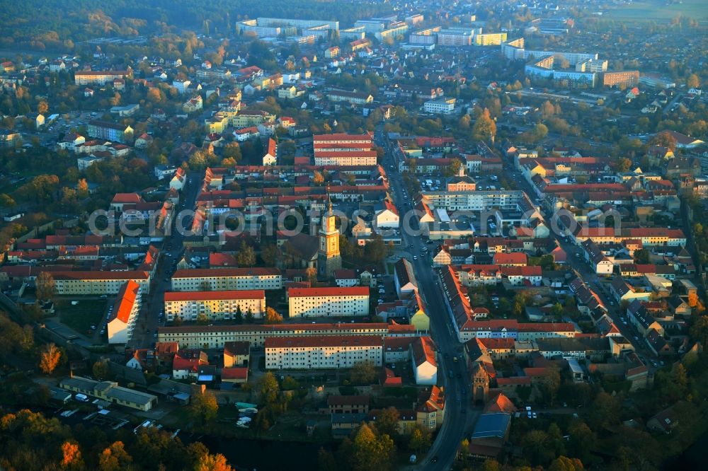 Aerial photograph Templin - Autumnal discolored vegetation view City view of downtown area Templin in Templin in the state Brandenburg