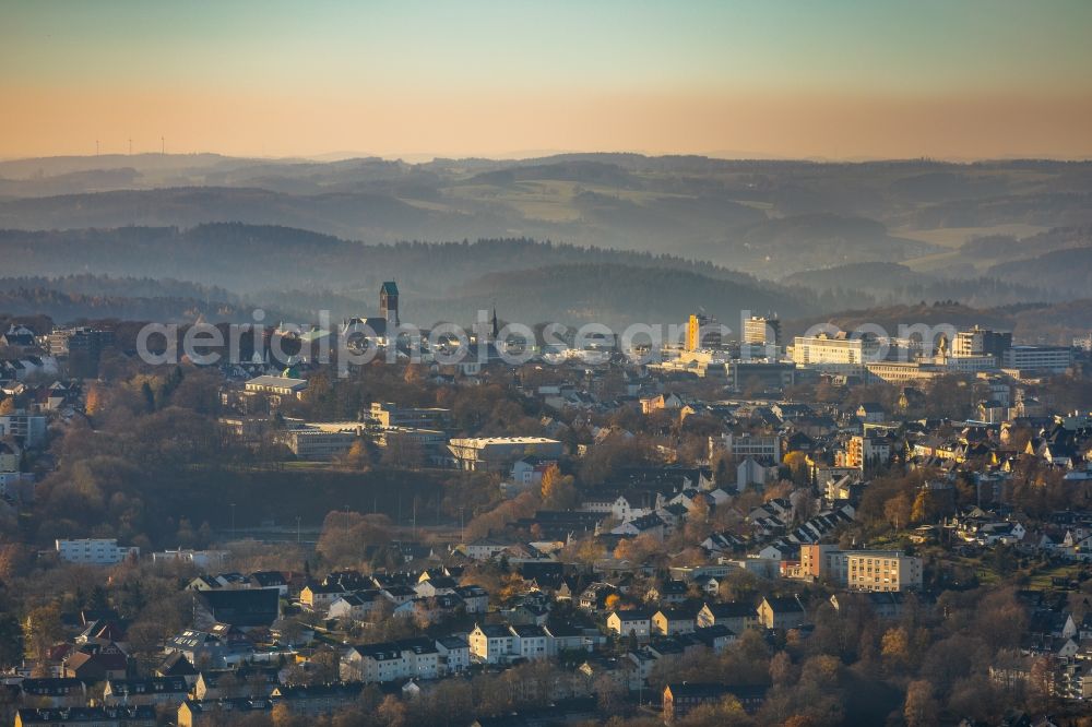 Aerial image Lüdenscheid - Autumnal discolored vegetation view The city center in the downtown area in Luedenscheid in the state North Rhine-Westphalia, Germany