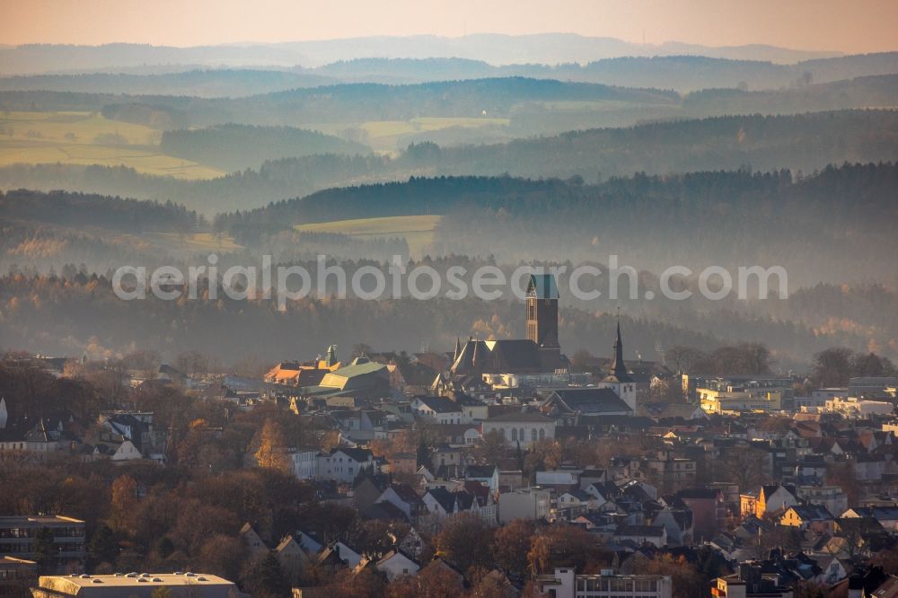 Lüdenscheid from the bird's eye view: Autumnal discolored vegetation view The city center in the downtown area in Luedenscheid in the state North Rhine-Westphalia, Germany