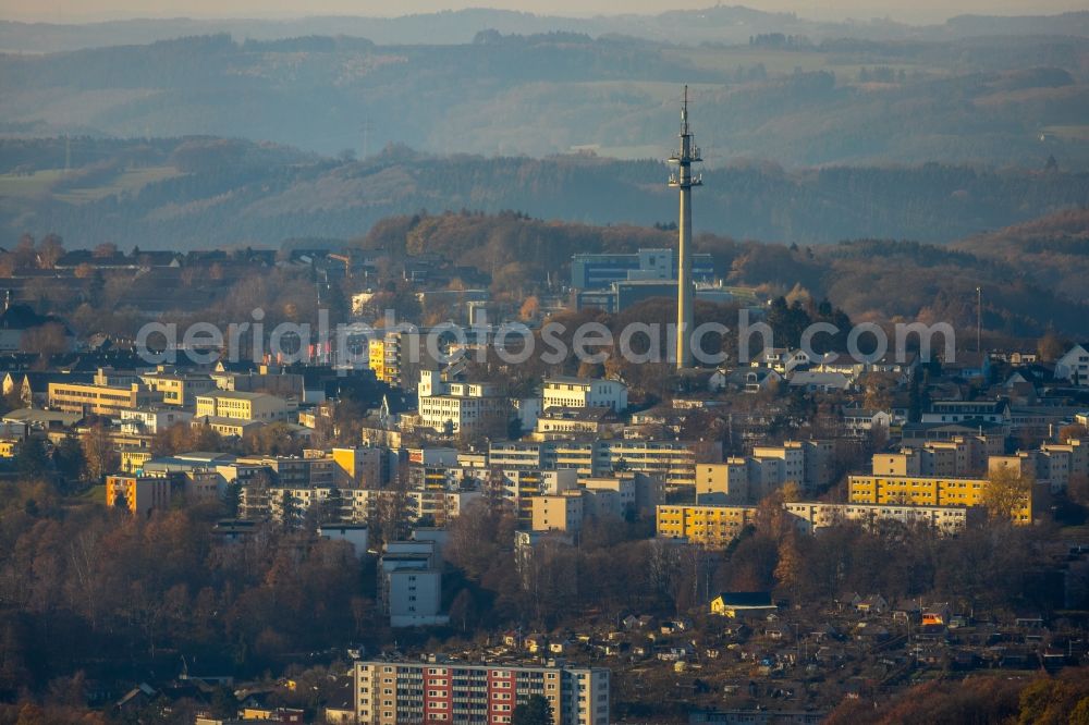 Aerial image Lüdenscheid - Autumnal discolored vegetation view The city center in the downtown area in Luedenscheid in the state North Rhine-Westphalia, Germany