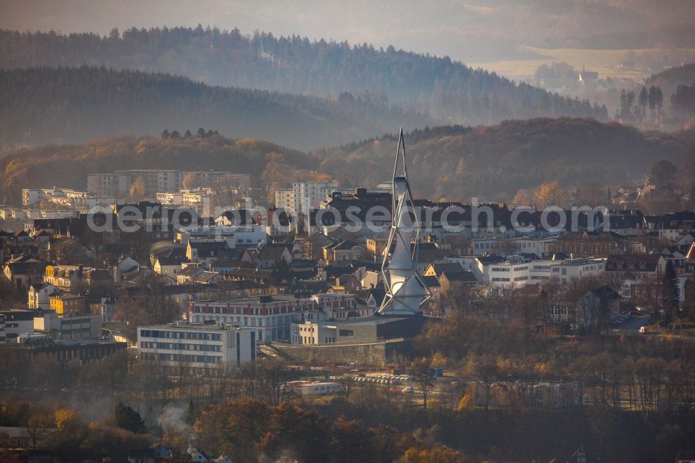 Aerial photograph Lüdenscheid - Autumnal discolored vegetation view The city center in the downtown area in Luedenscheid in the state North Rhine-Westphalia, Germany