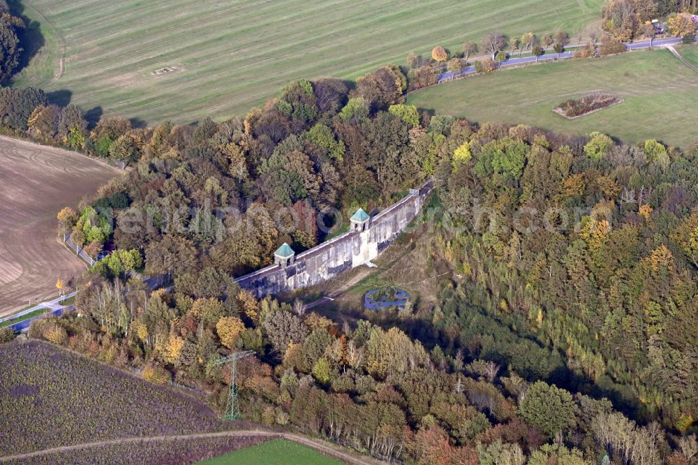 Aerial photograph Chemnitz - Ancient large water dam in Euba, state of Saxony, Germany