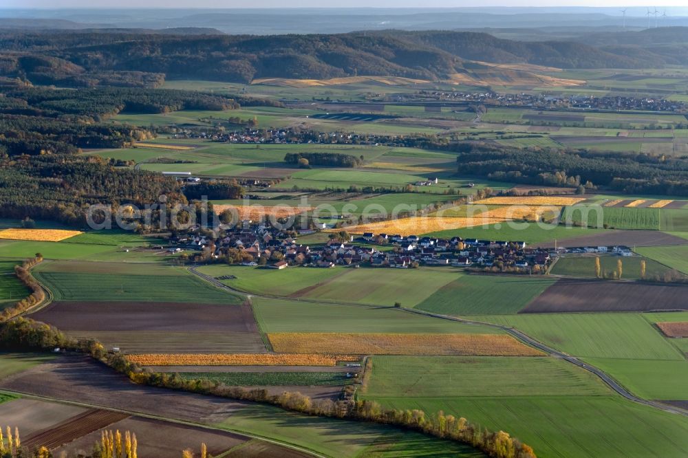 Aerial image Geesdorf - Autumnal discolored vegetation view fields of wine cultivation landscape in Geesdorf in the state Bavaria, Germany