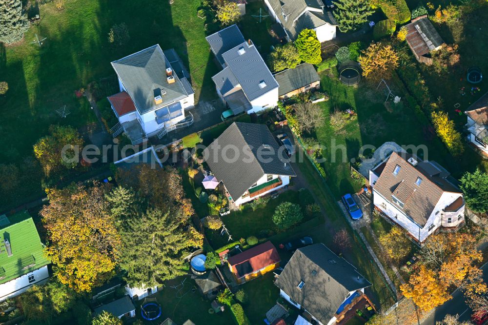 Berlin from above - Autumnal discolored vegetation view single-family residential area of settlement on Bausdorfstrasse in the district Kaulsdorf in Berlin, Germany