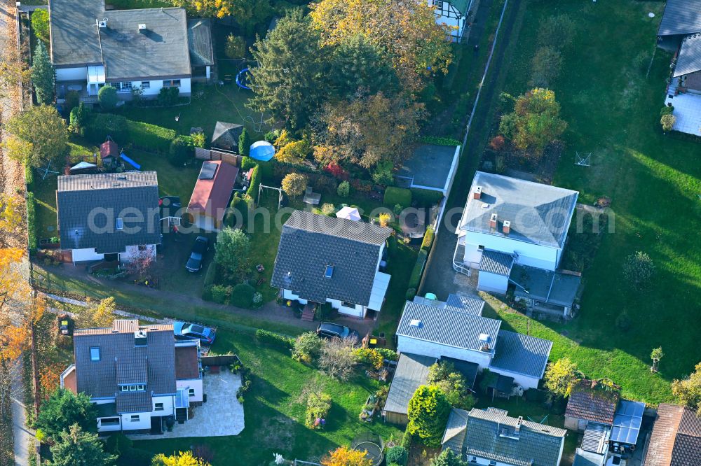 Aerial photograph Berlin - Autumnal discolored vegetation view single-family residential area of settlement on Bausdorfstrasse in the district Kaulsdorf in Berlin, Germany