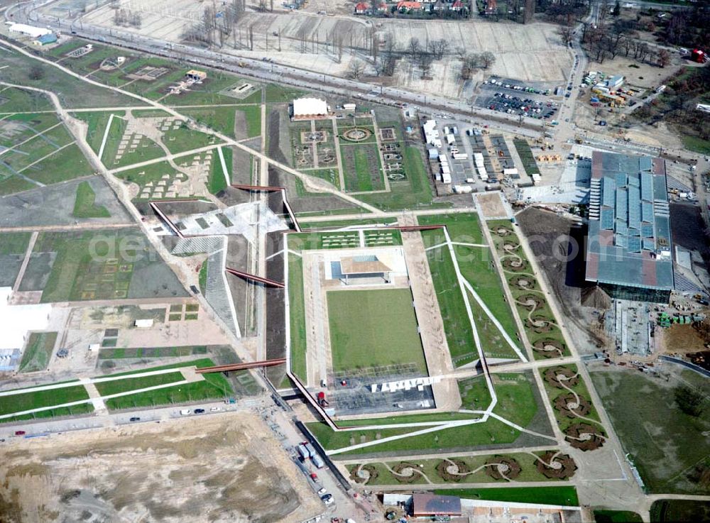 Aerial photograph Potsdam / BRB - Herrichtung des BUGA - Geländes auf dem ehem. russ. Kasernengelände am Bornstadter Feld in Potsdam.