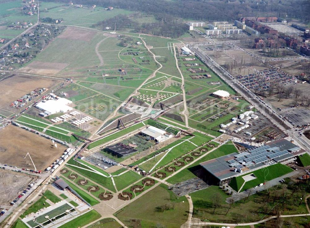 Potsdam from the bird's eye view: Herrichtung des BUGA - Geländes auf dem ehem. russ. Kasernengelände am Bornstadter Feld in Potsdam.