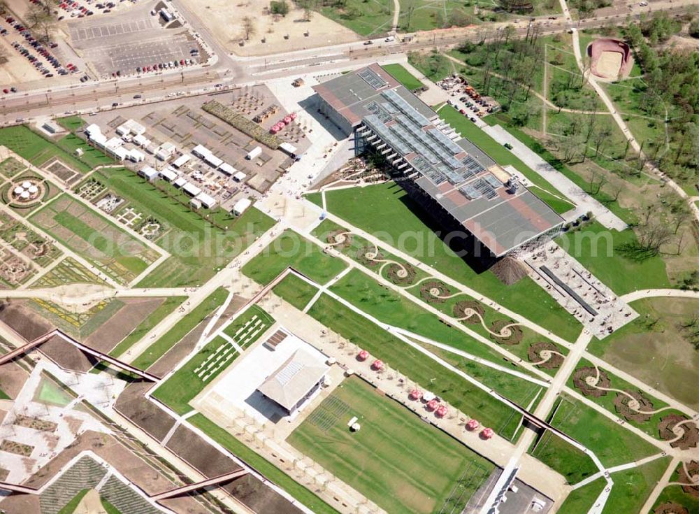 Aerial image Potsdam - Herrichtung des BUGA - Geländes auf dem ehem. russ. Kasernengelände am Bornstadter Feld in Potsdam.