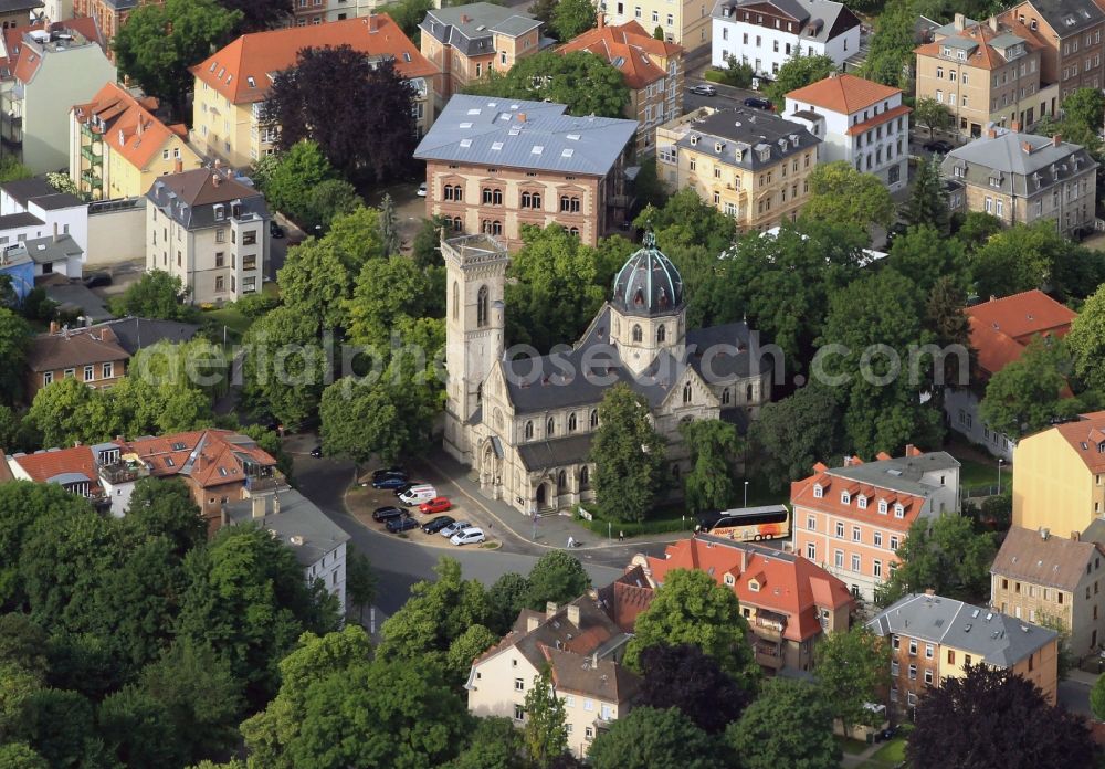 Aerial photograph Weimar - The Sacred Heart Church is in Weimar in Thuringia on the August Froehlich Square.The Catholic parish church was built in the style of Renaissance in Italy, designed by the architect Max Meckel