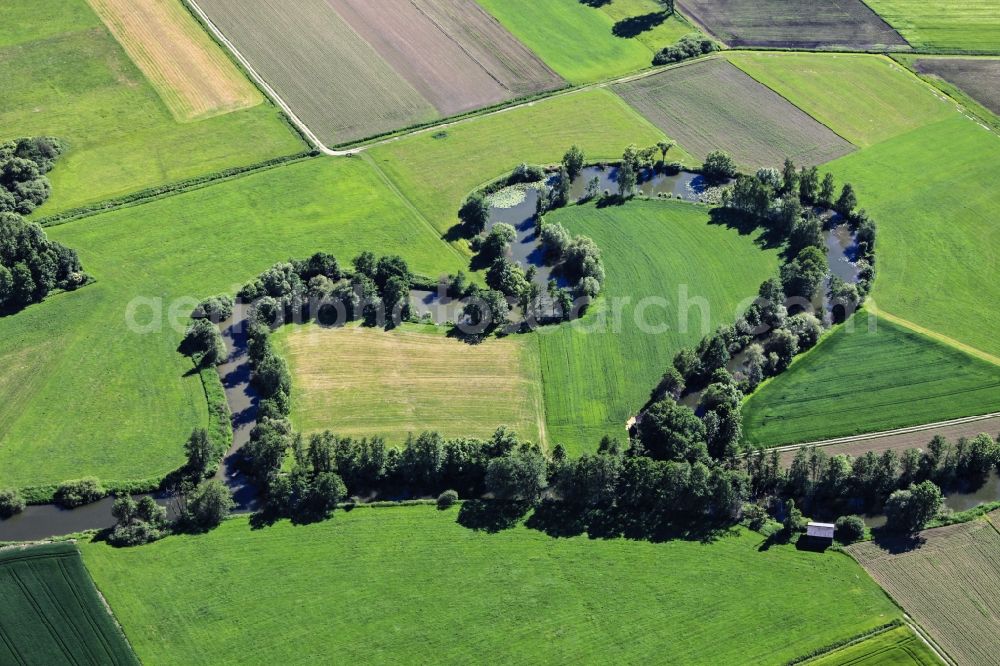 Schwindegg from the bird's eye view: Heart-shaped course of the river Isen at Schwindegg in Bavaria