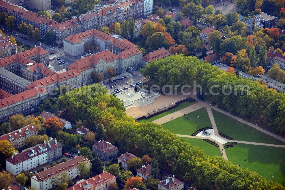 Stettin from above - View onto the present townhall of Stettinwith the park Jesna Blonia. Formerly the townhall was as land house office of the province Pomerania. Behind the townhall the Jesna Blonia (Pale Meadow) is located