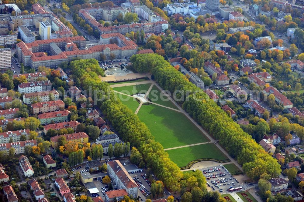 Stettin from the bird's eye view: View onto the present townhall of Stettinwith the park Jesna Blonia. Formerly the townhall was as land house office of the province Pomerania. Behind the townhall the Jesna Blonia (Pale Meadow) is located