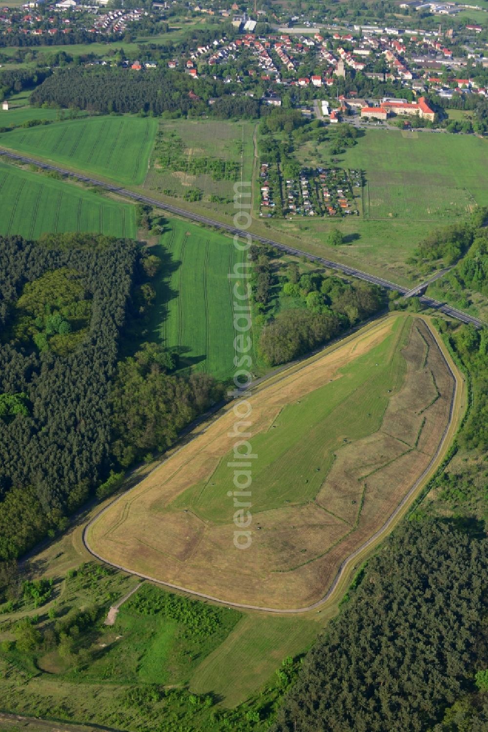 Wriezen Ortsteil Biesdorf from above - Hill of renatured dump to a wooded area near the village of Biesdorf, a district of Wriezen in Brandenburg