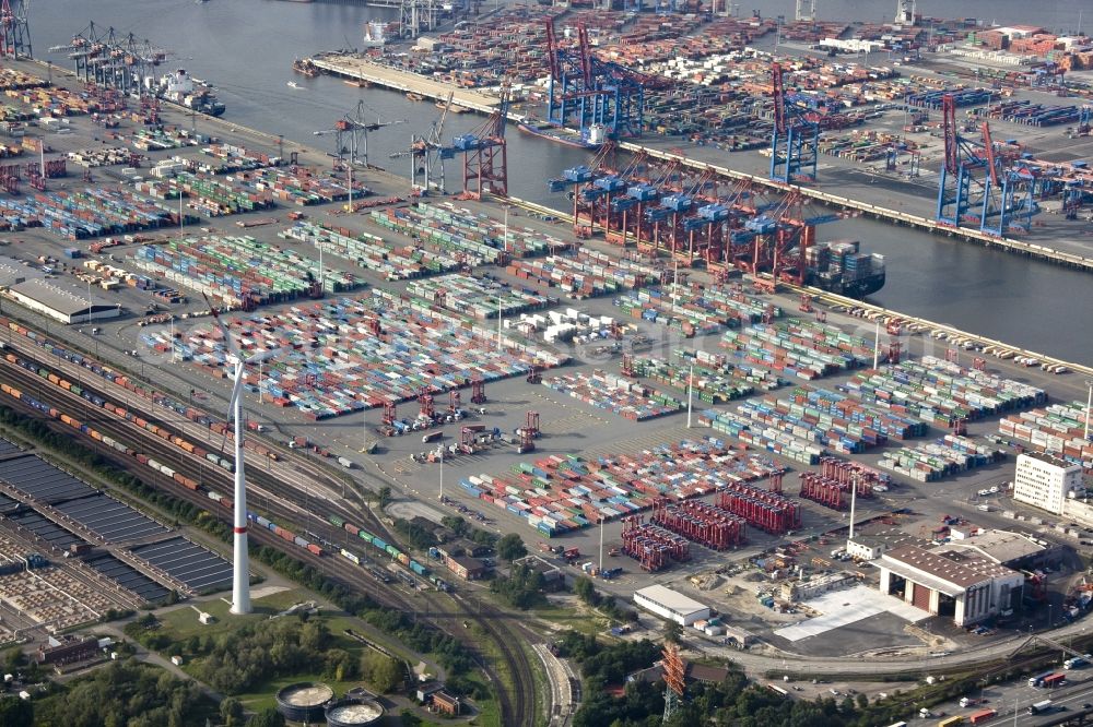 Aerial image Hamburg - View of the HHLA Container Terminal Tollerort at the port of Hamburg