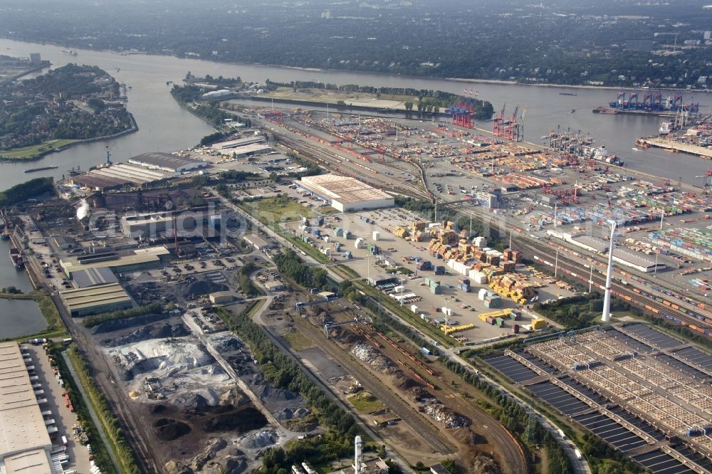 Aerial photograph Hamburg - View of the HHLA Container Terminal Tollerort at the port of Hamburg