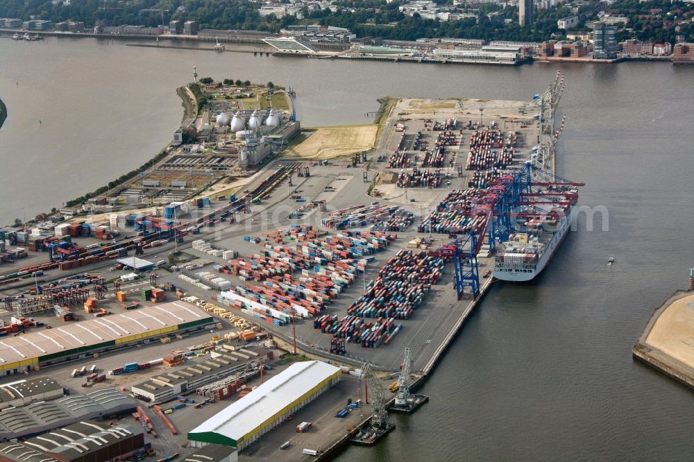 Aerial photograph Hamburg - View of the HHLA Container Terminal Tollerort at the port of Hamburg