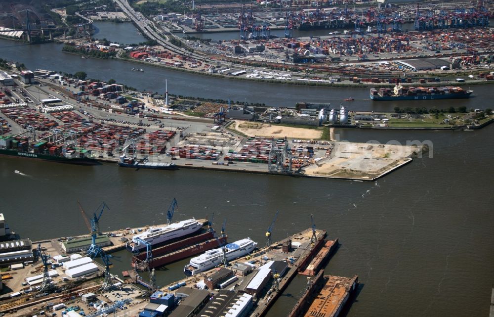 Aerial photograph Hamburg - View of the HHLA Container Terminal Tollerort at the port of Hamburg