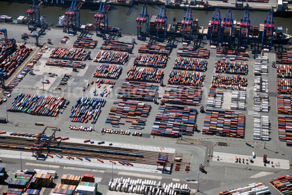 Aerial image Hamburg - View of the HHLA Container Terminal Tollerort at the port of Hamburg