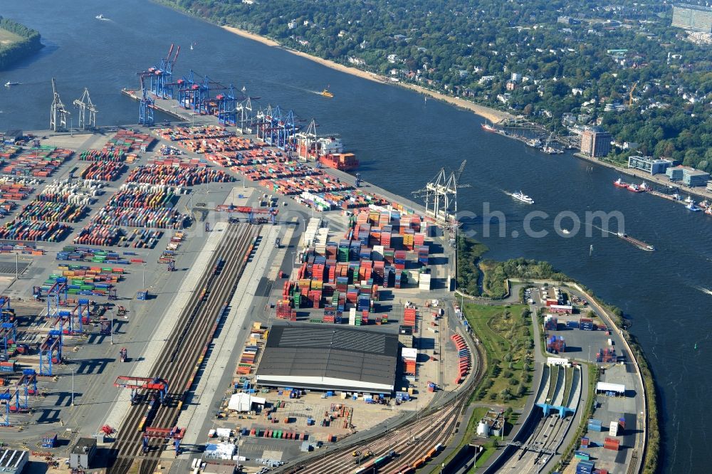 Hamburg from above - HHLA Logistics Container Terminal Burchardkai in the Port of Hamburg harbor in Hamburg in Germany