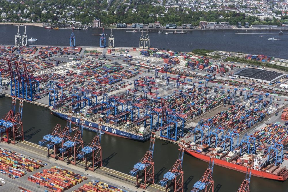 Hamburg from above - HHLA Logistics Container Terminal Burchardkai in the Port of Hamburg harbor in Hamburg in Germany