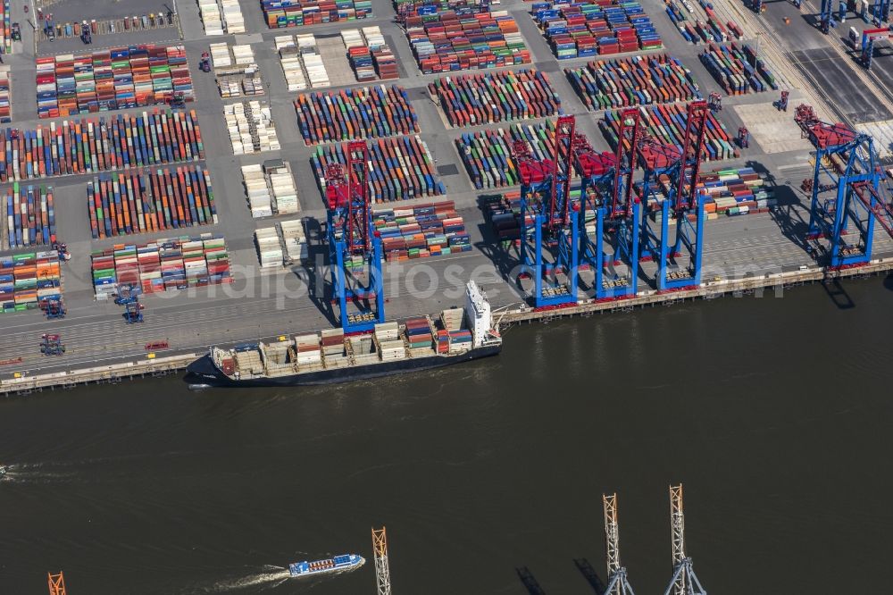 Aerial photograph Hamburg - HHLA Logistics Container Terminal Burchardkai in the Port of Hamburg harbor in Hamburg in Germany